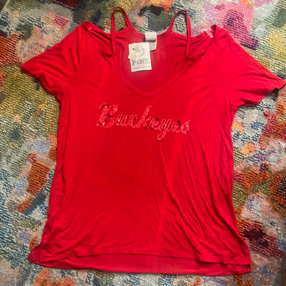 Victoria’s Secret PINK Ohio State (OSU) Buckeyes Sequin Off Shoulder Top - NWT